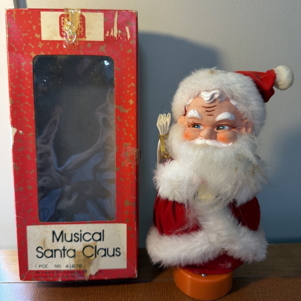 Vtg Brite Star Musical Santa With Original Box Music‎ Works!